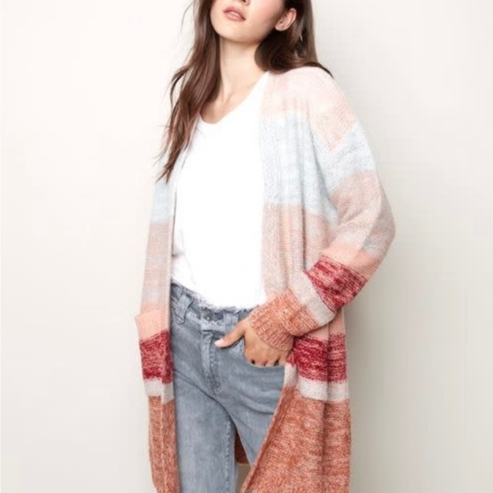 CHARLIE B Women’s Striped L/S Knit Ombre Cardigan 2 Patch Pockets Size XL NEW